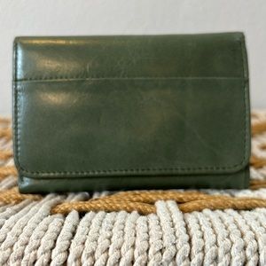 Hobo Jill Trifold Small Wallet Sage Green + Purple Floral Interior + Silver Hrd